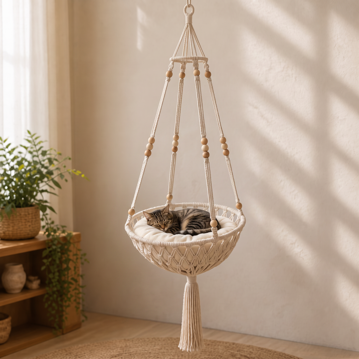 Nook & Nest – Handwoven Cotton-Rope Hanging Cat Hammock