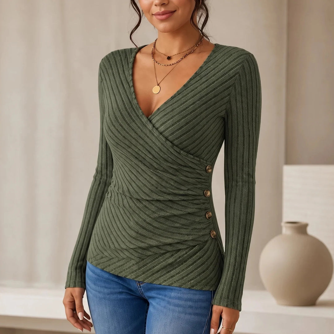 Veluna – Side-Ruched Ribbed Wrap Top