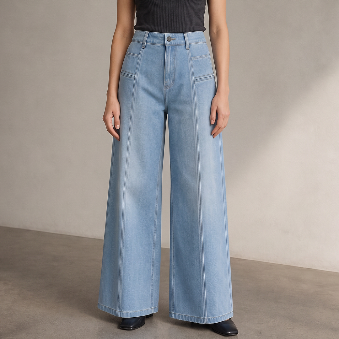 Longline Denim – High-Waisted Wide-Leg Seam Jeans