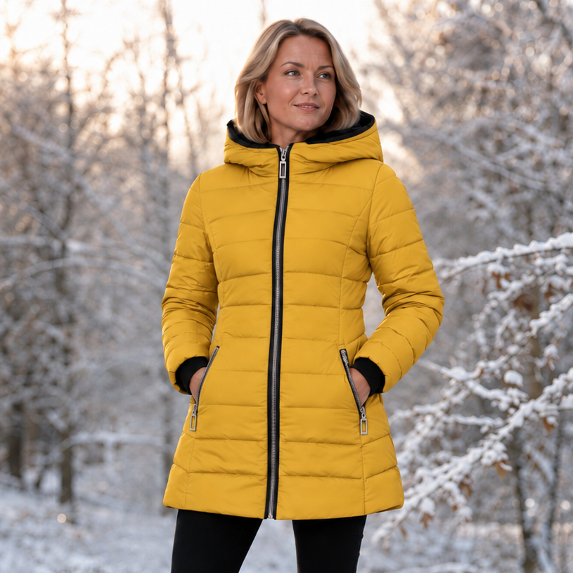 Veluna – Plush-Lined Mid-Length Hooded Winter Coat