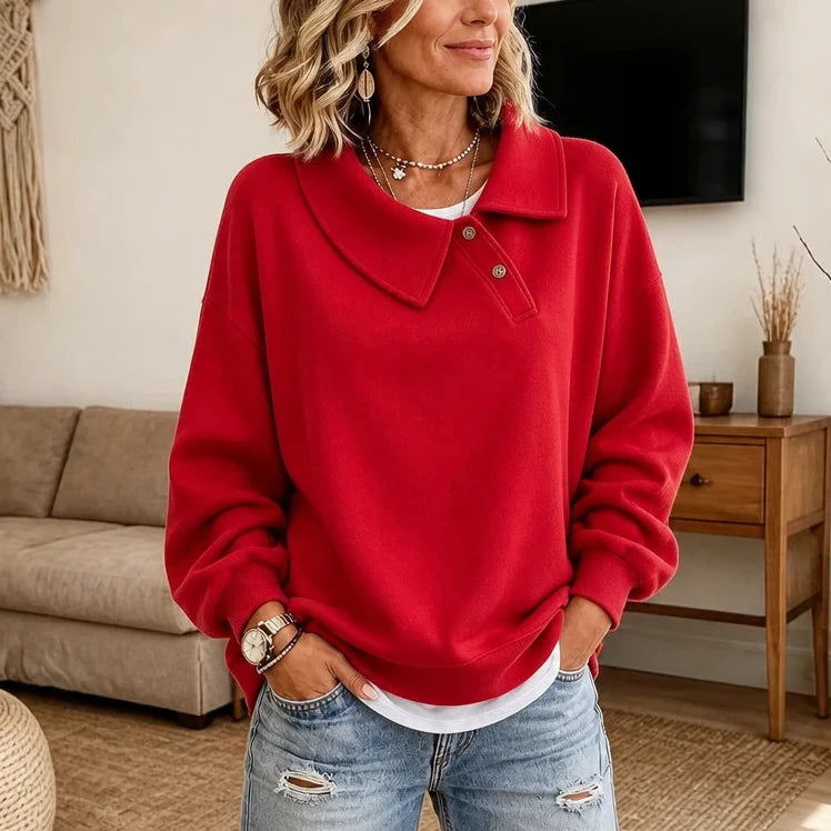 Fold & Flourish – Fold-Over Collar Pullover Sweatshirt