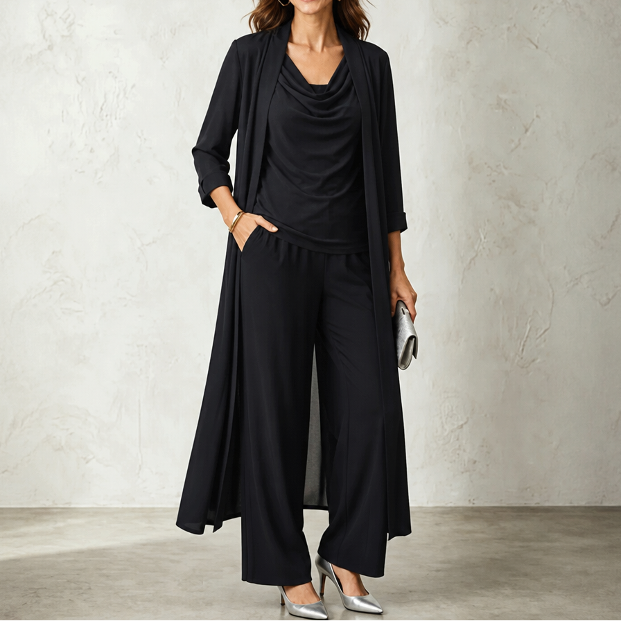Wearbella – Swing Collar Cardigan Wide-Leg Pants Set