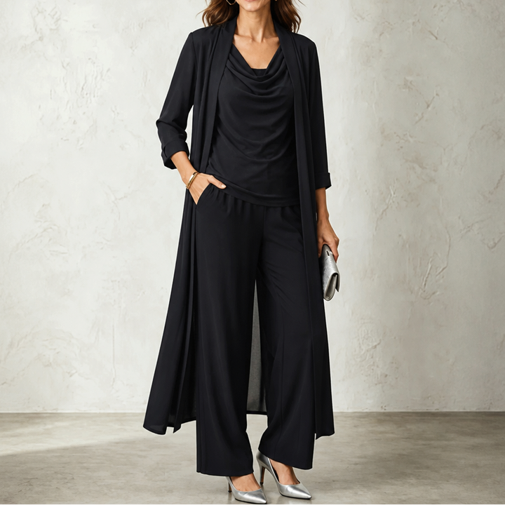 Wearbella – Swing Collar Cardigan Wide-Leg Pants Set