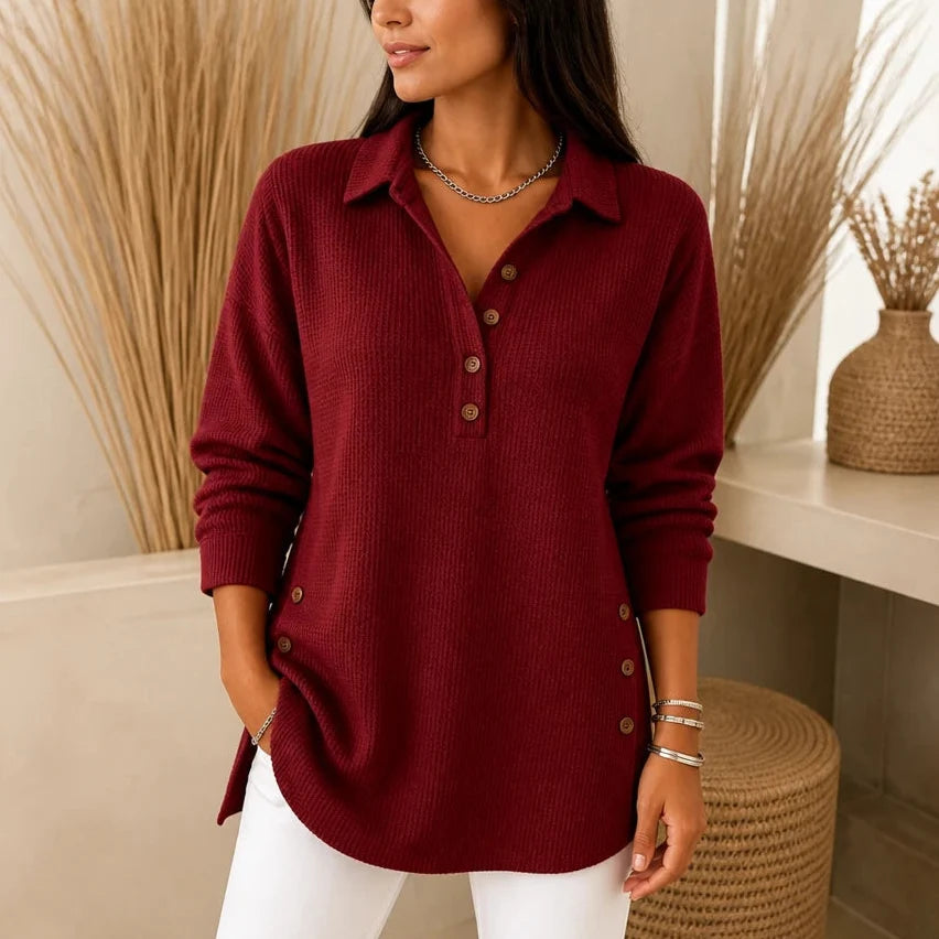 Waffle & Wear – Long-Sleeve Waffle-Knit Tunic Sweater