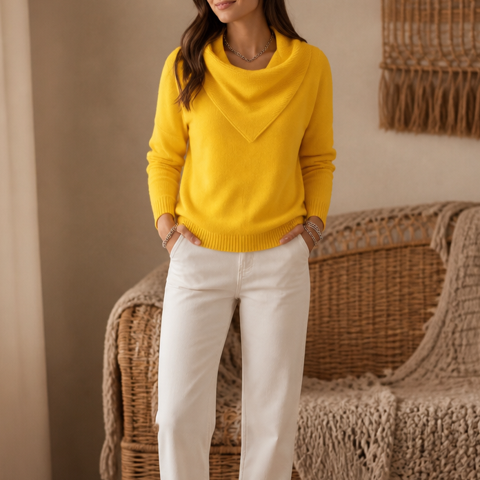Collarvie – Draped Open-Collar Cowl Neck Sweater