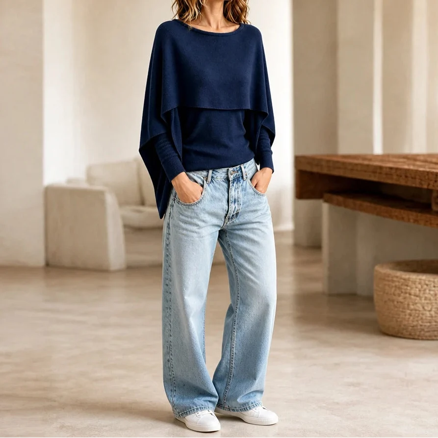 Druni Chic – Layered Cape-Shoulder Knit Top