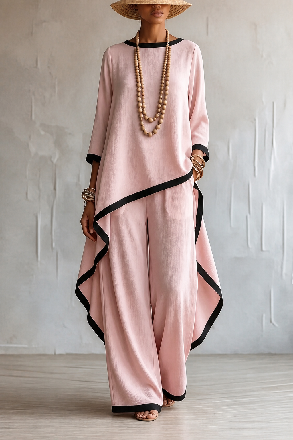Wearbella – Asymmetric Hem Tunic And Wide-Leg Pants Set