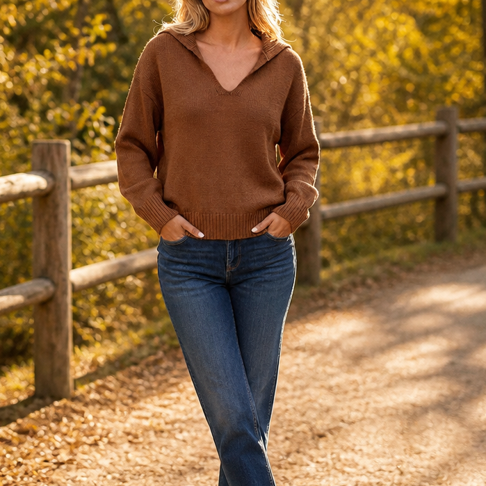Lapella – Lapel Collar V-Neck Sweater