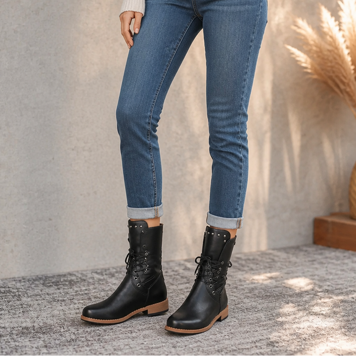 Calvera – Adjustable Wrap-Lace Mid-Calf Combat Boots