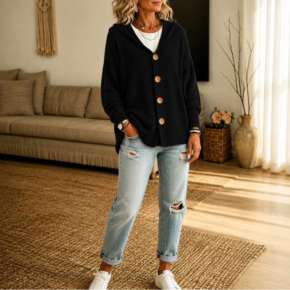 Wearbella – Hooded Waffle-Knit Button-Front Cardigan