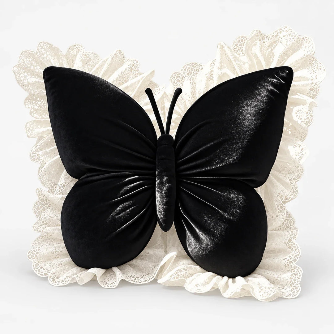 Lacewing – Velvet-Look Butterfly Lace-Trim Throw Pillow