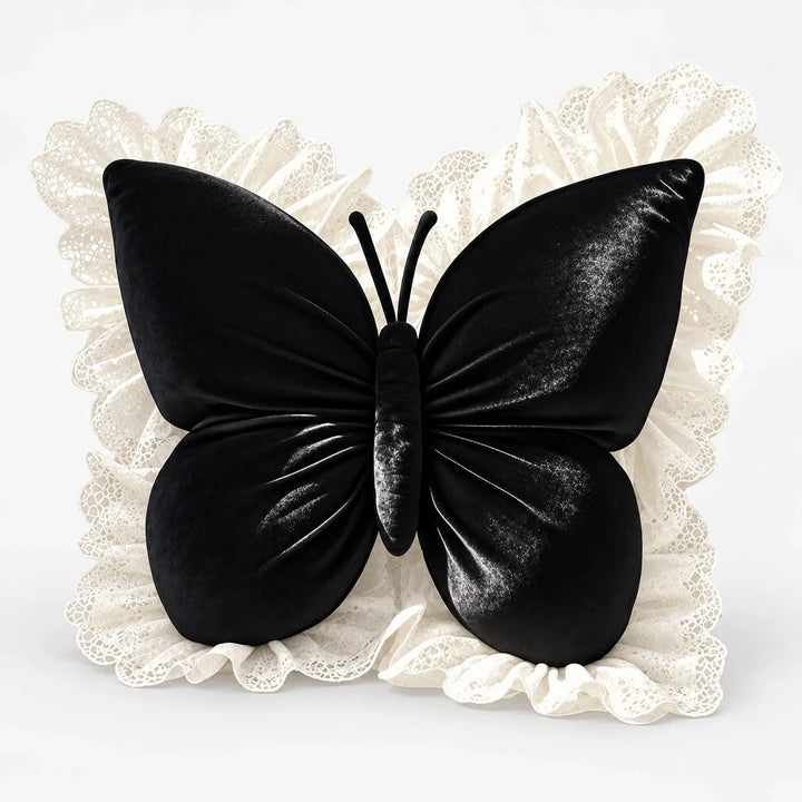 Lacewing – Velvet-Look Butterfly Lace-Trim Throw Pillow