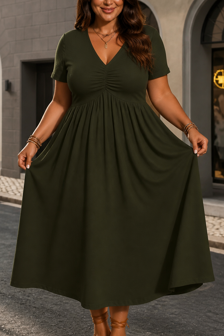 Wearbella – Ruched V-Neck Flared Midi Dress