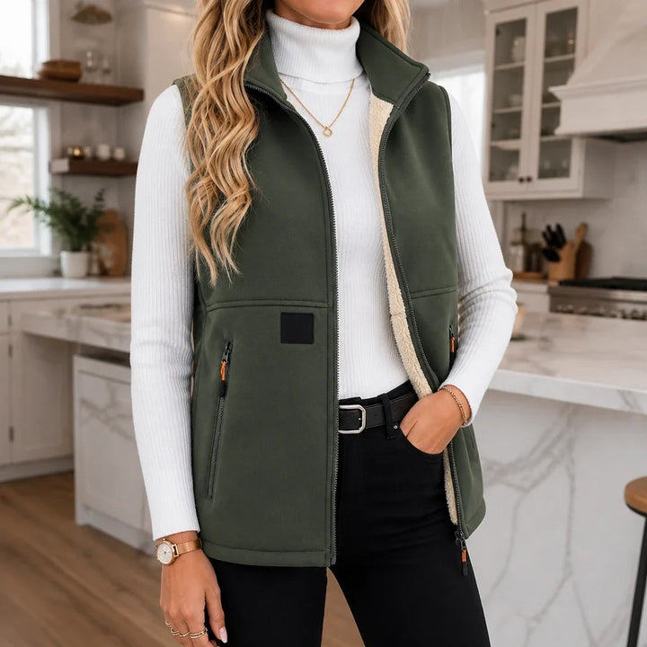 Veluna – Zip-Front Fleece High-Collar Vest