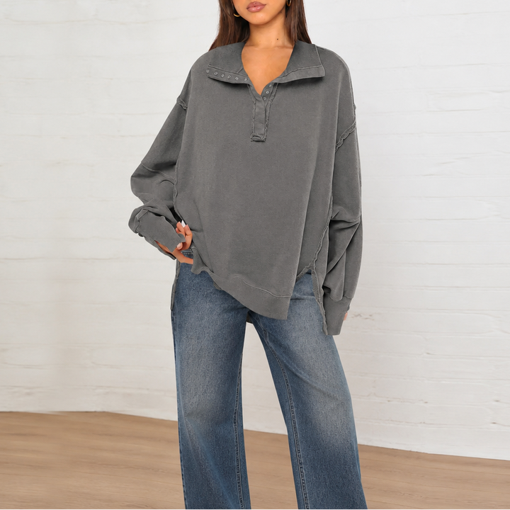 Lunecasa – Raw-Edge Split-Cuff Oversized Pullover