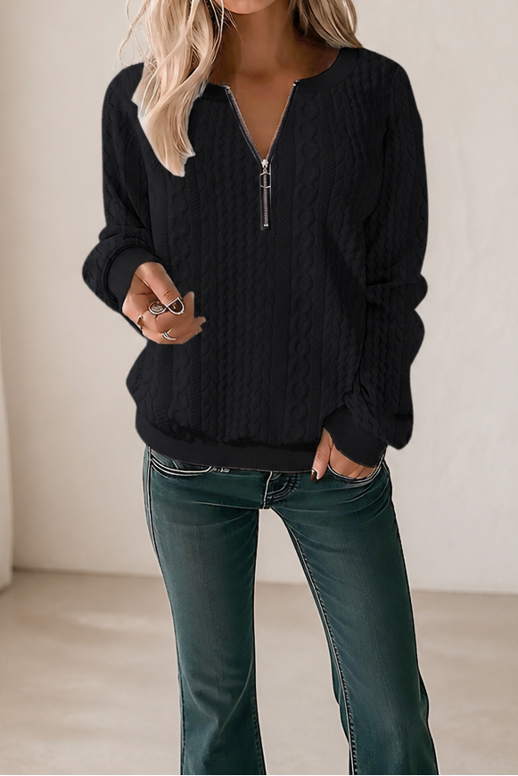 Cabelyn – Embossed Cable-Knit Half-Zip Pullover