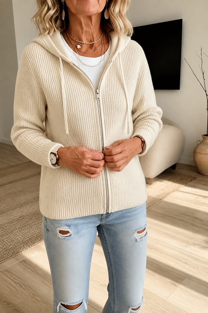 Stripevie – Ribbed Stretch-Knit Zip-Up Cardigan