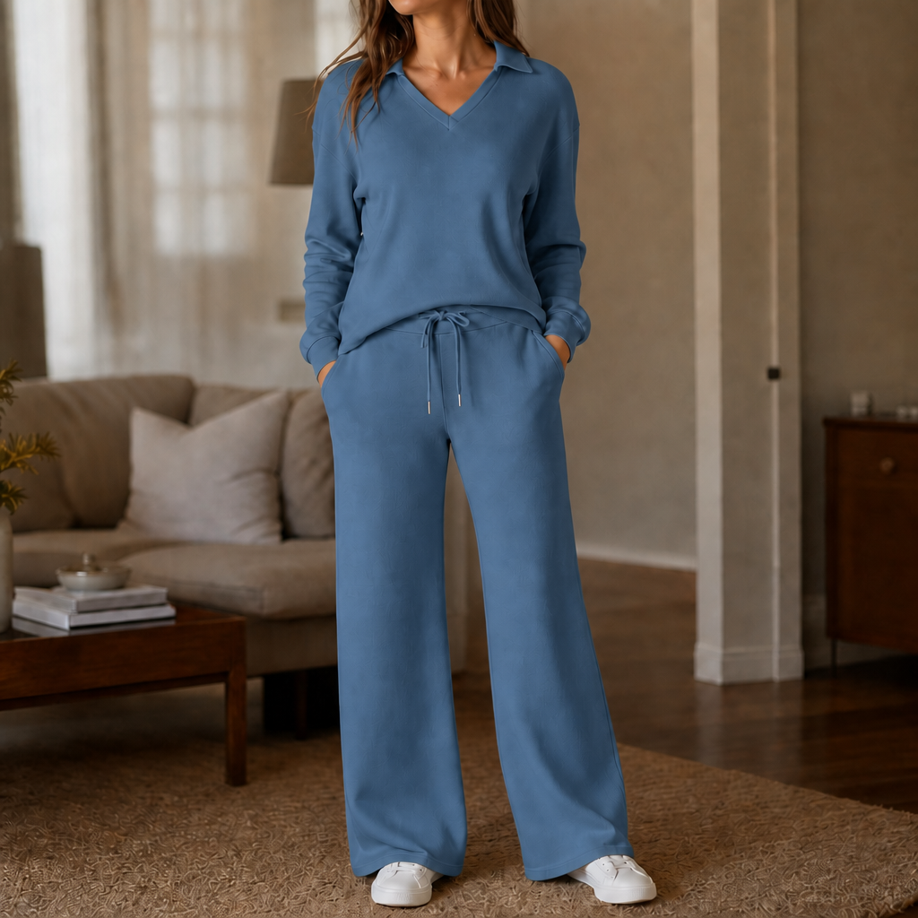 Marlowe – Polo Collar Wide-Leg Lounge Set