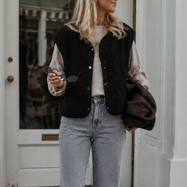 Overra Vest – Sleeveless Boxy Teddy Fleece Vest