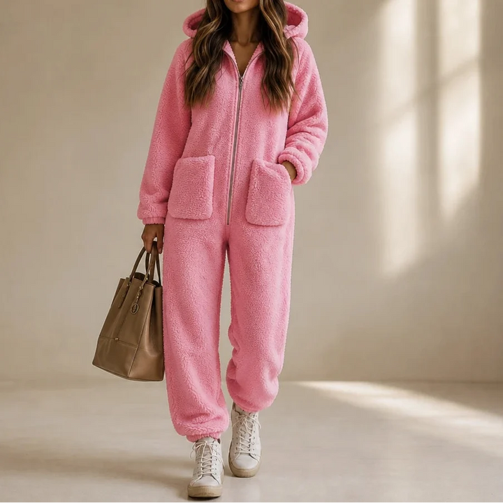 Cozyline – Hooded Zip-Front Straight-Leg Jumpsuit