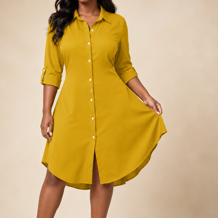 Drapeelle – Satin Button-Front Shirt Dress
