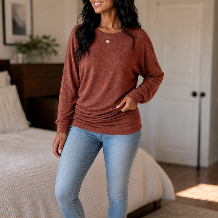 Ruchelle – Side-Ruched Batwing Knit Sweater