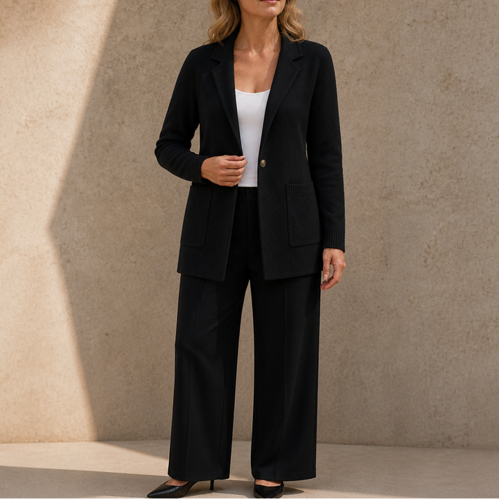 Lapelle – Notch Lapel Open-Front Knit Cardigan