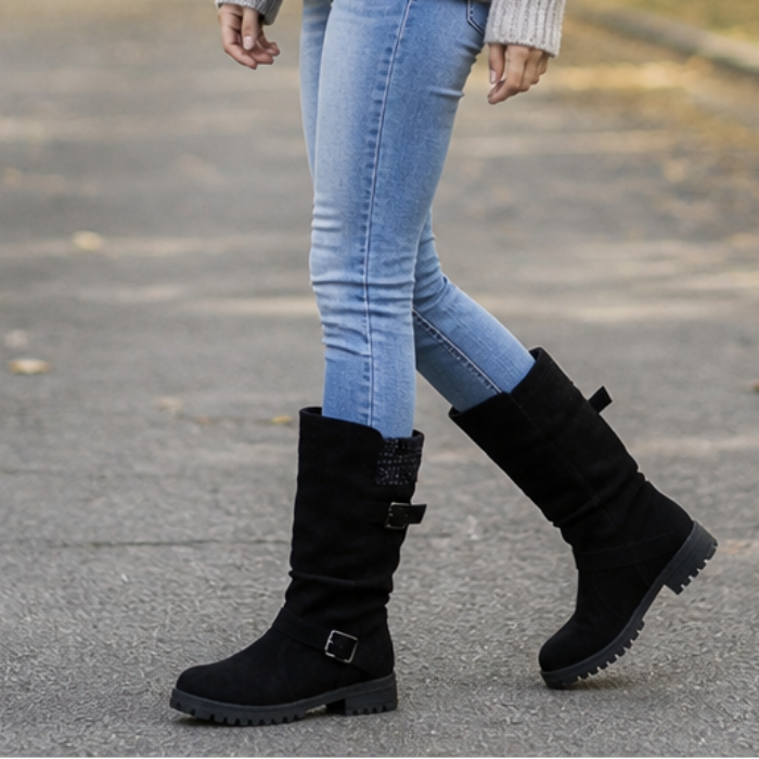 Slouchelle – Ribbed Cuff Slouch Mid-Calf Boots