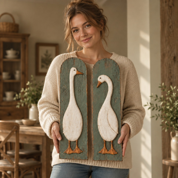 Farmvale – Rustic Wood Goose Wall Plaque Set