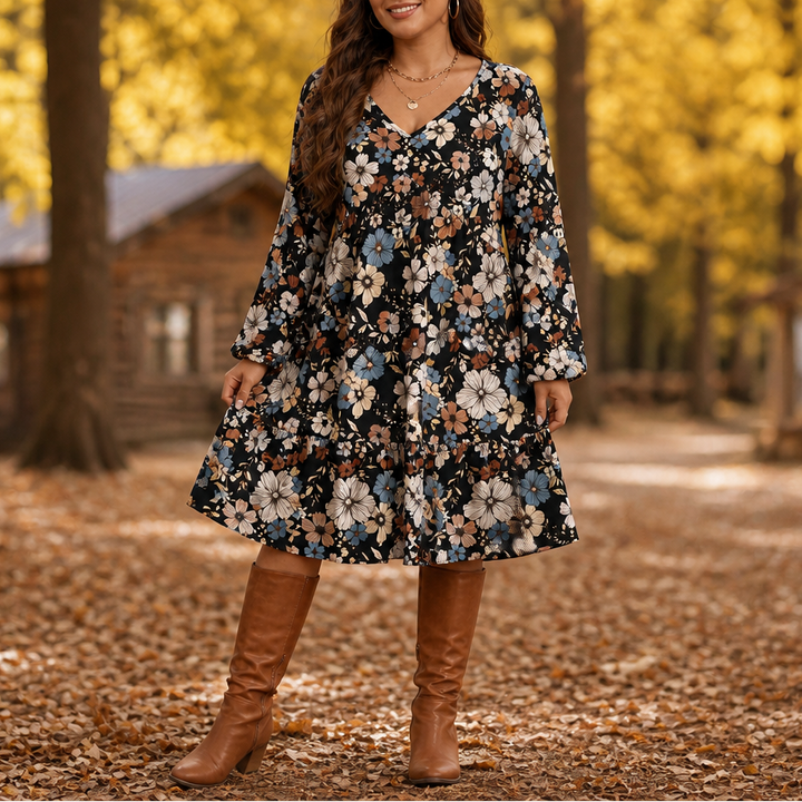 Maple Muse – Botanical Print Midi Dress