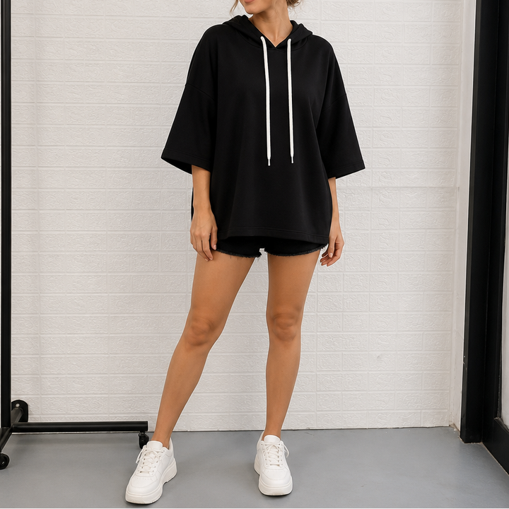 Layerly – Three-Quarter Sleeve Drawstring Hoodie