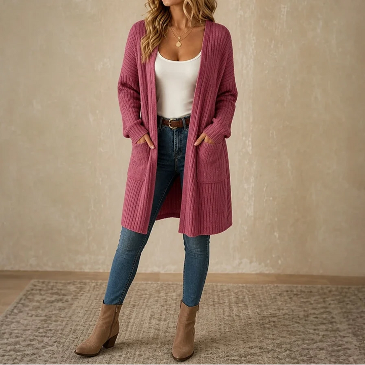 Aurelle – Long Ribbed Open-Front Cardigan