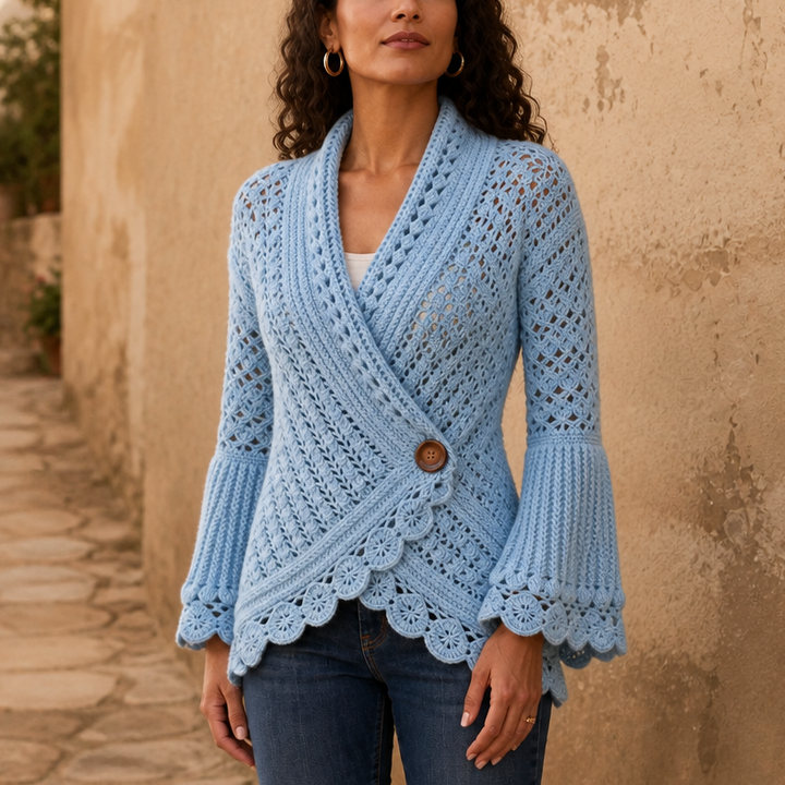 Mayfield – Crochet Scalloped Hem Wrap Cardigan