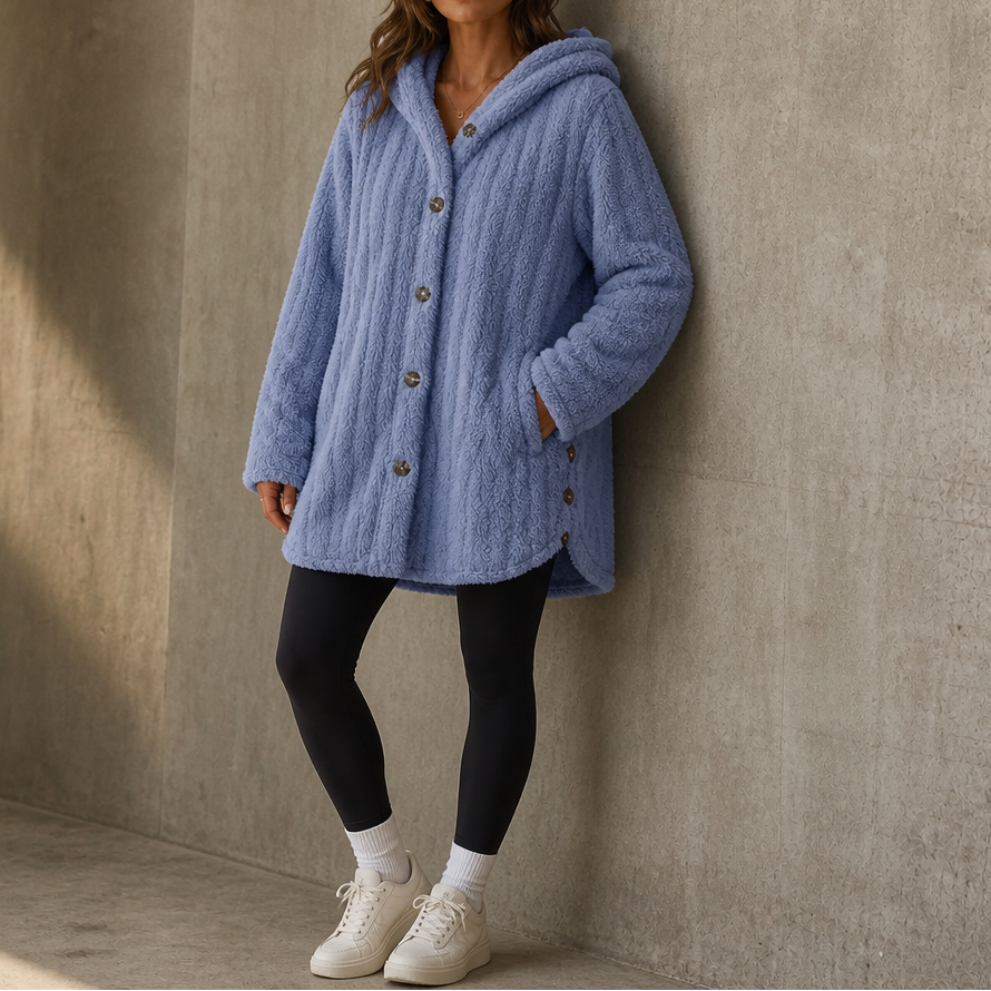 Wearbella – Hooded Button-Up Chunky Knit Cardigan