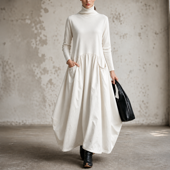 Sloane – Oversized High-Neck Gathered Maxi Dress