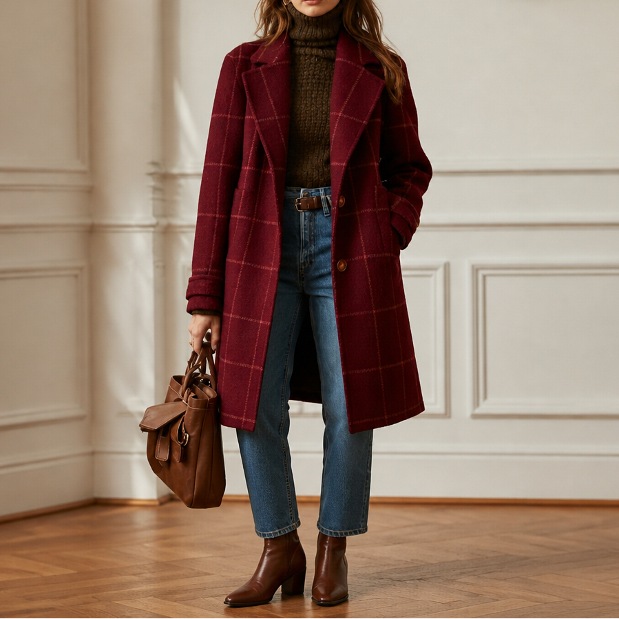 Wearbella – Plaid Two-Button Oversized Wool-Look Coat