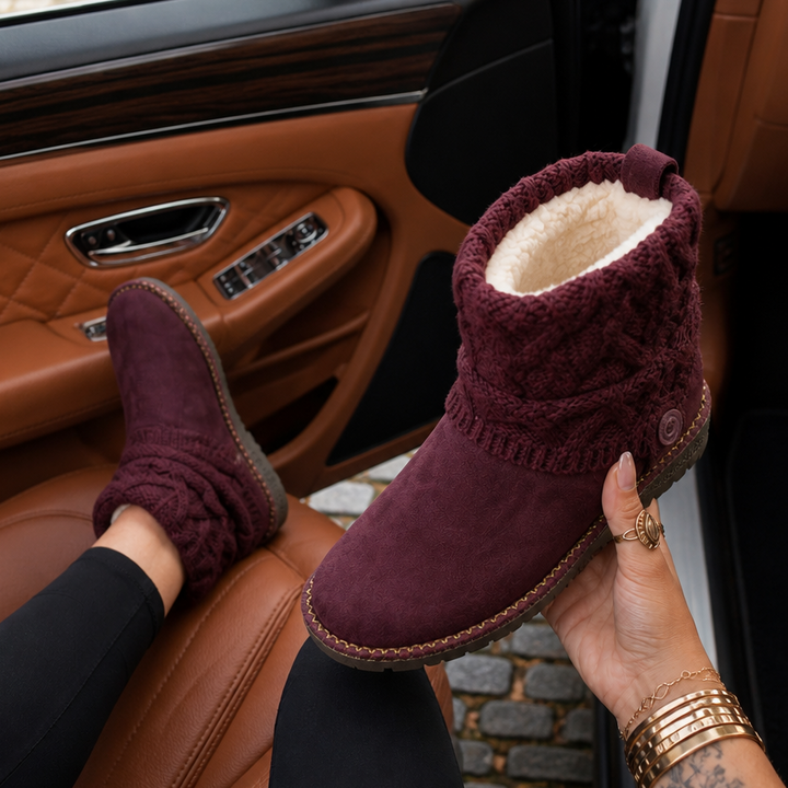 Coziva – Cable-Knit Cuffed Mid-Calf Suede Boots