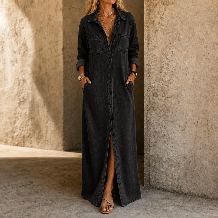 Mila – Denim Maxi Shirt Dress