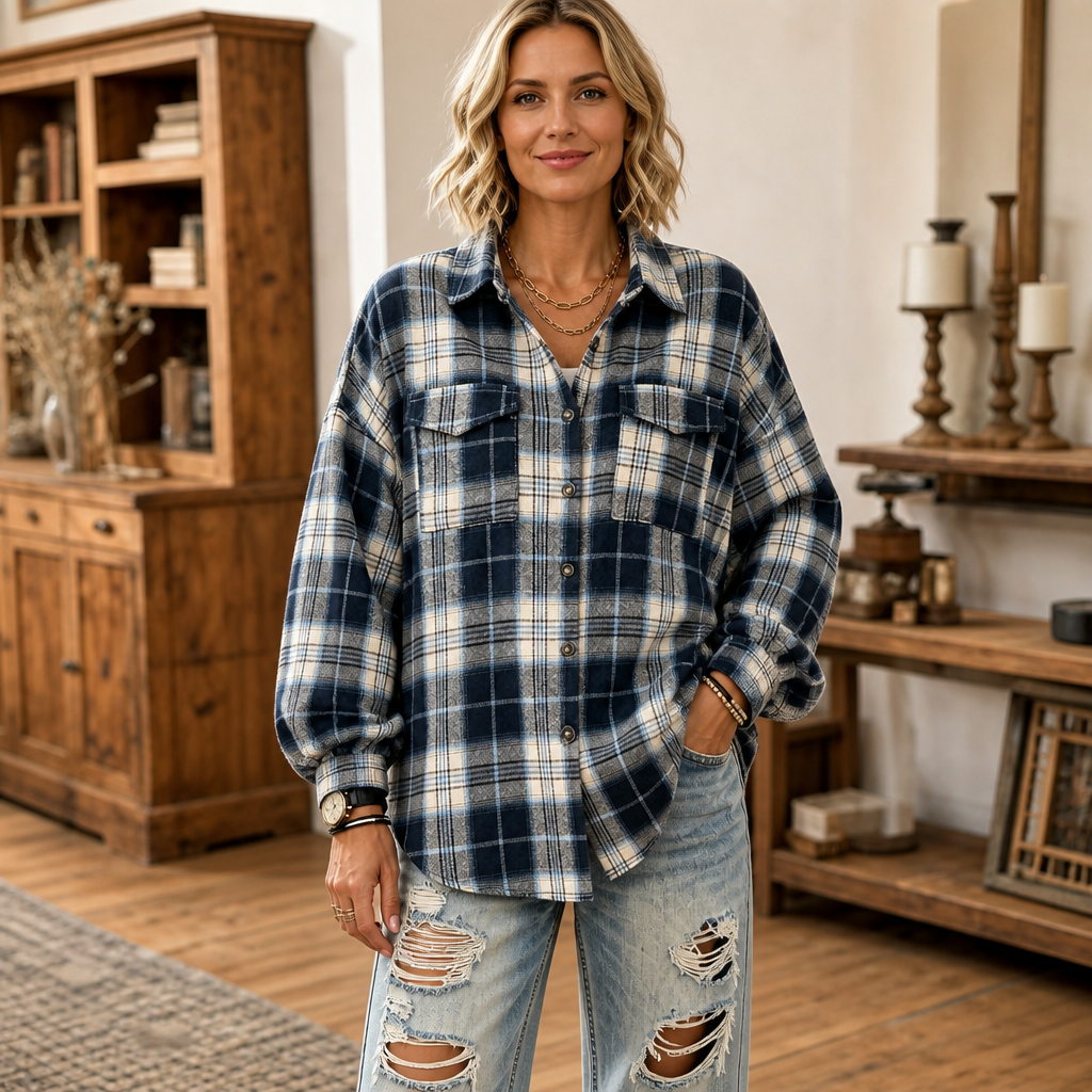 Layerly – Drop-Shoulder Oversized Plaid Button-Up