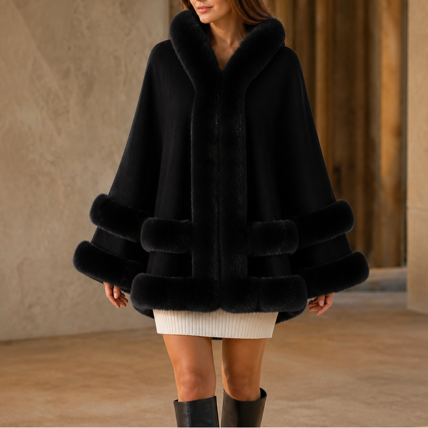 Wearbella – Trimmed Hooded Knit Cape Coat