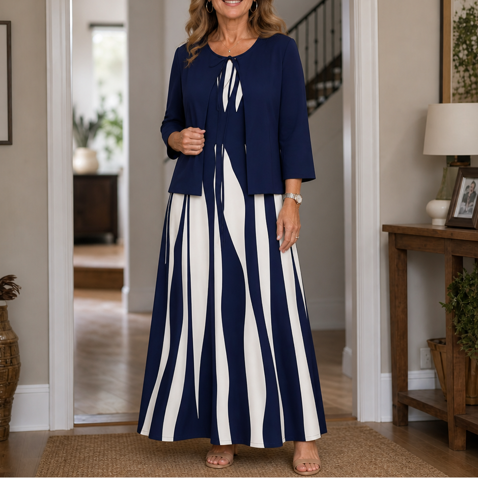 Linea Grace – Geometric Print Jacket And Maxi Dress Set