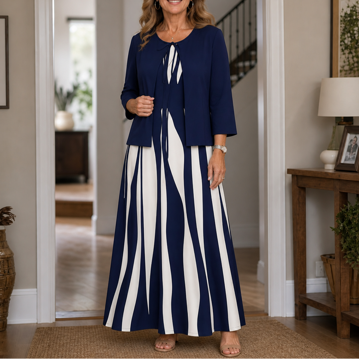 Linea Grace – Geometric Print Jacket And Maxi Dress Set