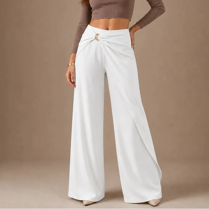 Veloura – Buckle Crossover Draped Wide-Leg Trousers