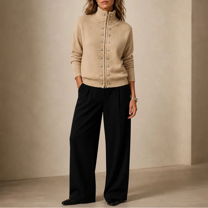 Plot Twist – Double-Button High-Neck Knit Cardigan