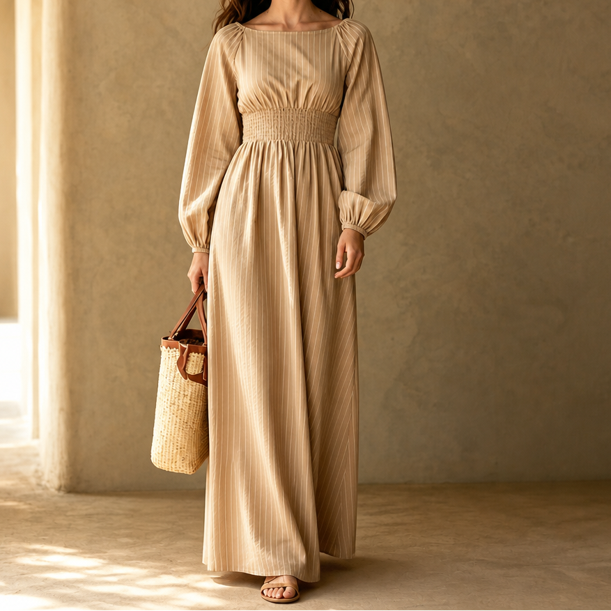 Wovelle – Smocked-Waist Pleated Maxi Dress