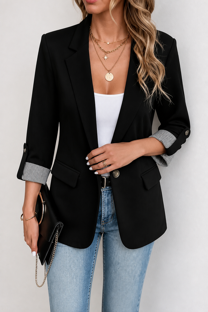 Cuffley – Striped-Cuff Roll-Sleeve Tailored Blazer
