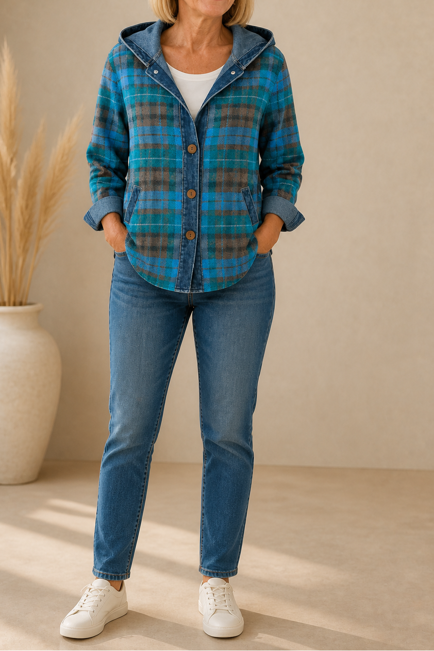 Havelyn – Denim-Trim Hooded Knit Cardigan