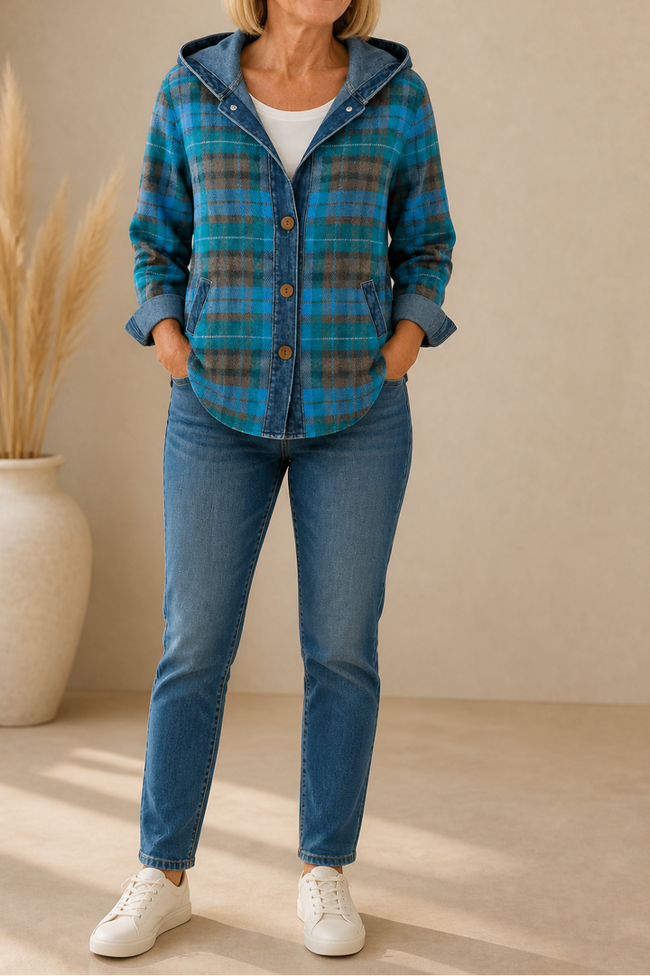 Havelyn – Denim-Trim Hooded Knit Cardigan