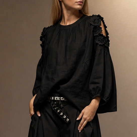 Florenza – 3D Floral Cold-Shoulder Blouse