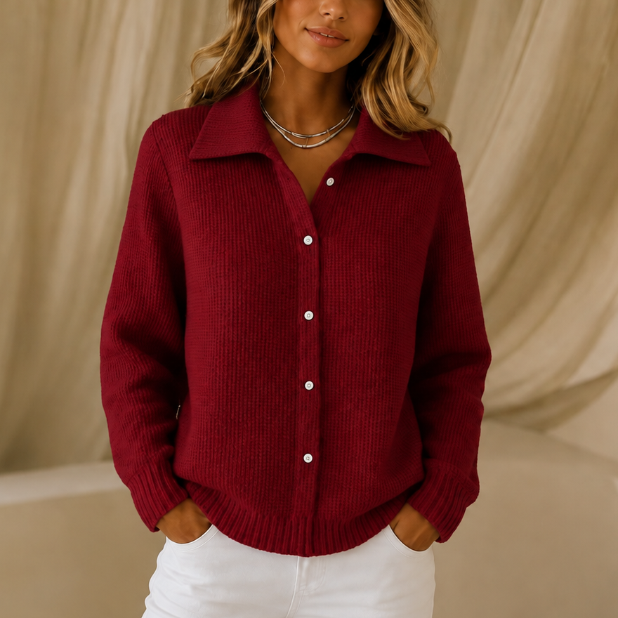 Lapelle – Waffle-Knit Lapel Collar Button Cardigan